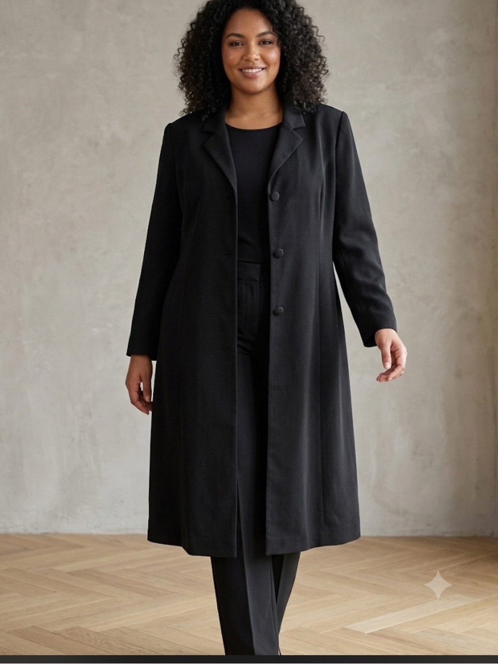 Elegant Black Longline Coat – Joanna Design size XL